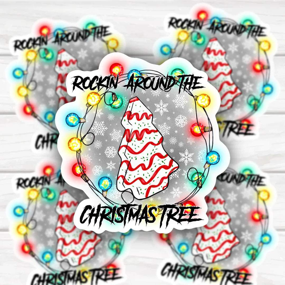 Rockin Around The Christmas Tree Little Debbie Christmas Cakes inspired festive sticker with bold, clean design