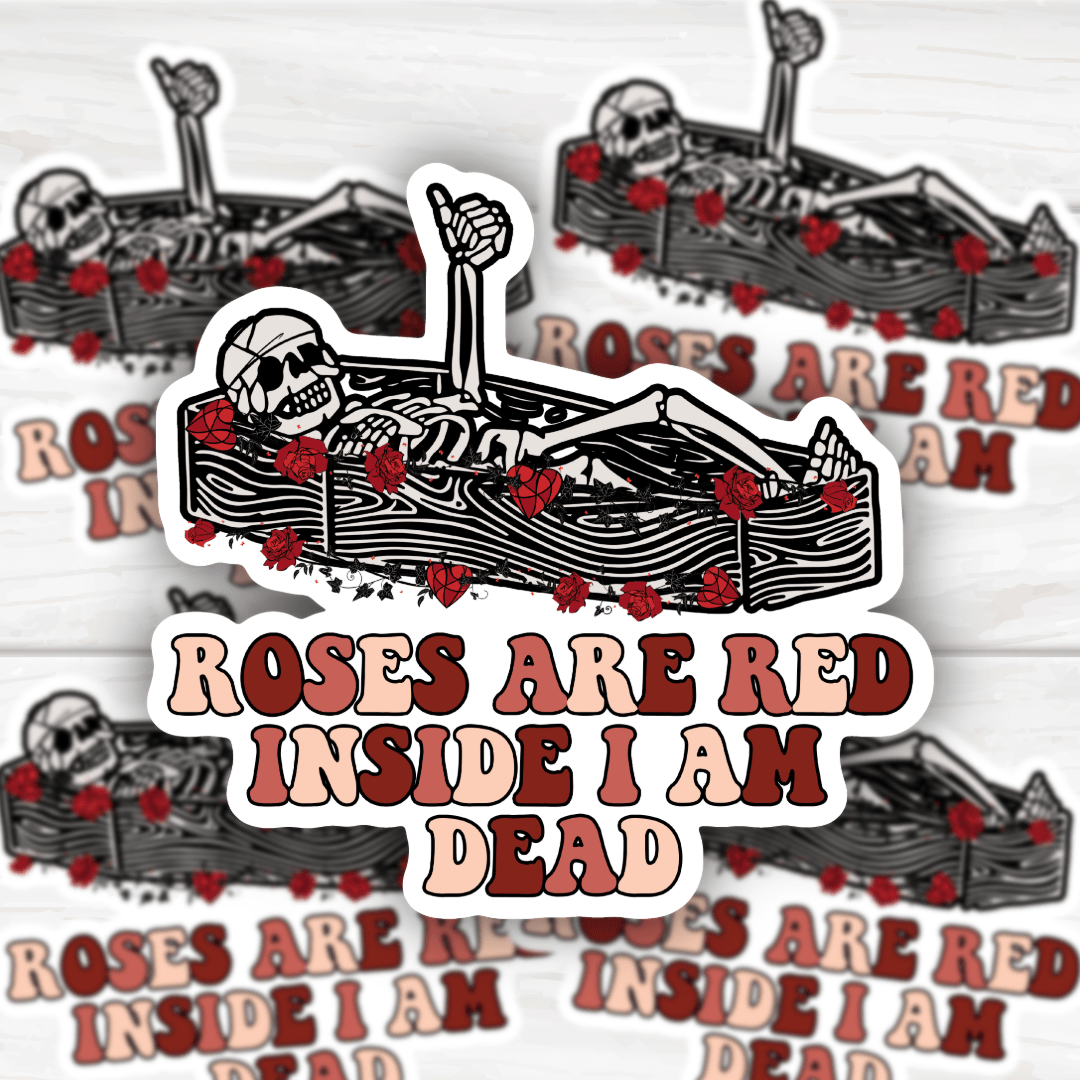 Roses Are Red skeleton sticker with bold design and durable finish