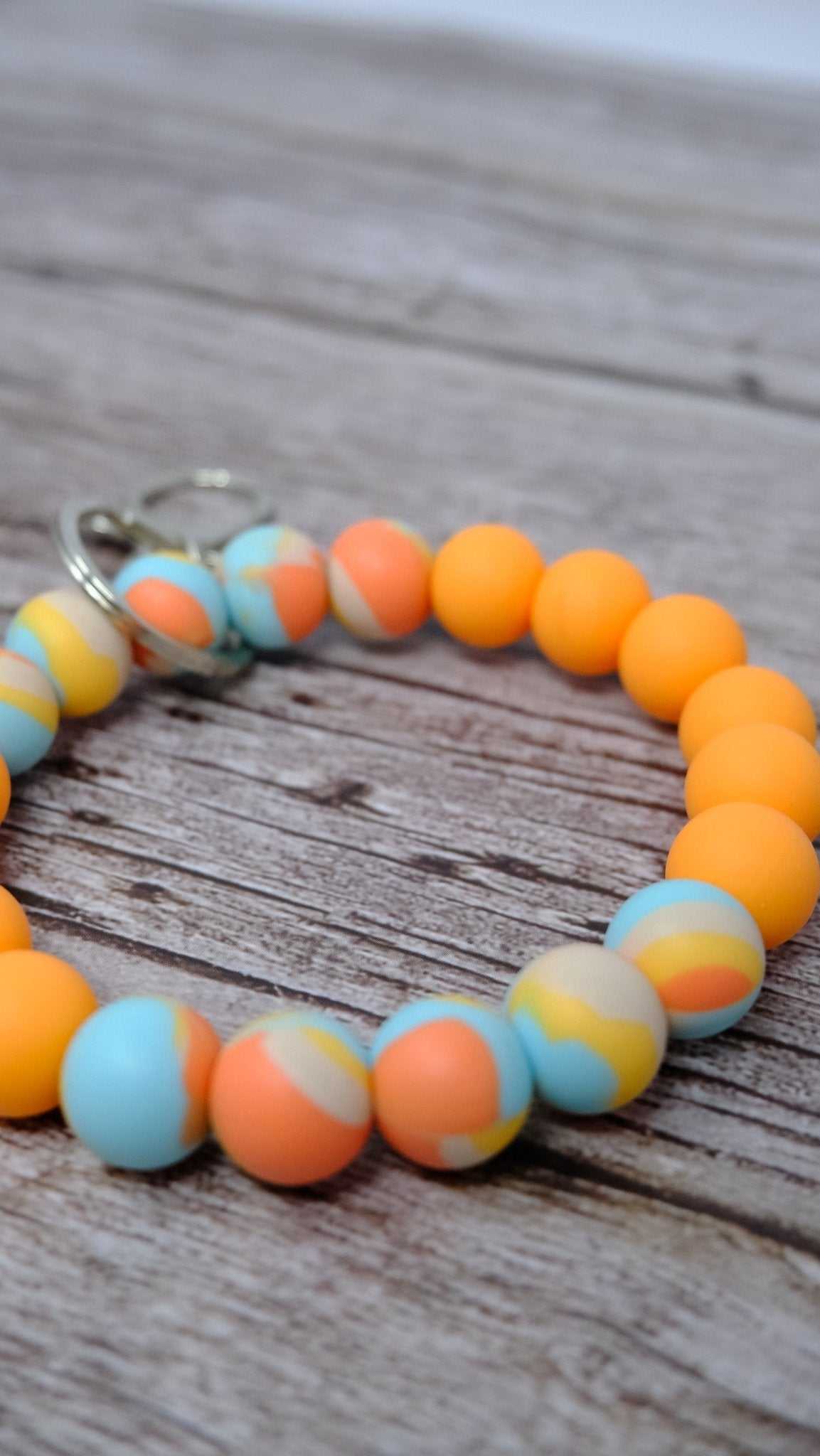 Tangerine colorful silicone beaded wristlet keychain with silver lobster clasp