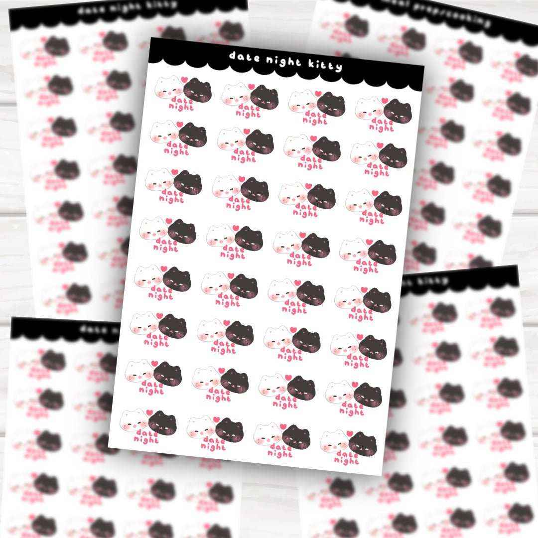 Ultimate Kawaii Sticker Sheet Collection featuring 12+ colorful and cute planner stickers including fitness kitties, grocery bags, and dumpling friends in gloss or holographic finish