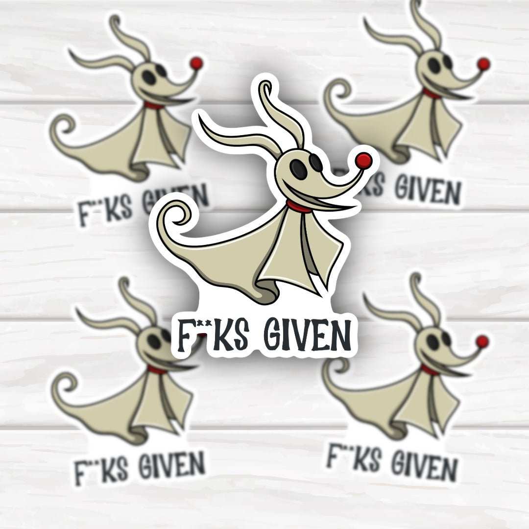 Zero Fucks Given Nightmare Before Christmas inspired Zero Dog sticker with bold design
